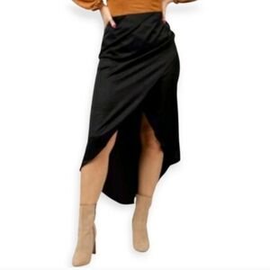 Lilyful Black Midi Faux Wrap Satin Skirt Sz.S EUC.